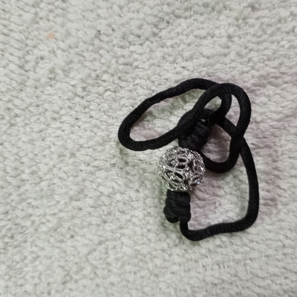 Silvertone Crystal Ball on black silk cord bracelet - Picture 5 of 5